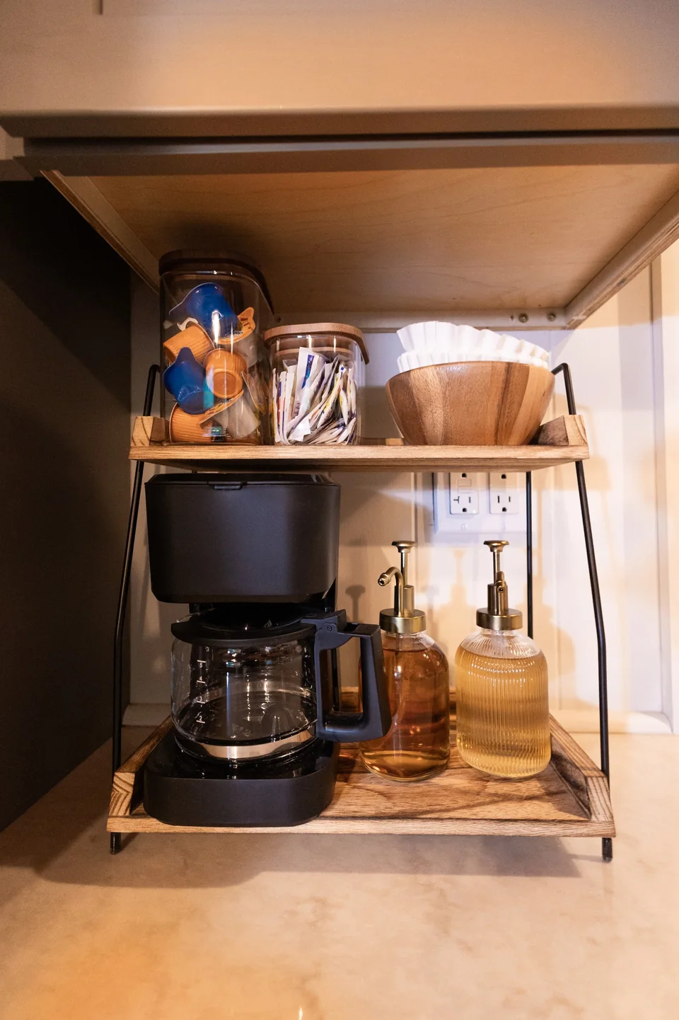 Coffee station tucked into the kitchen